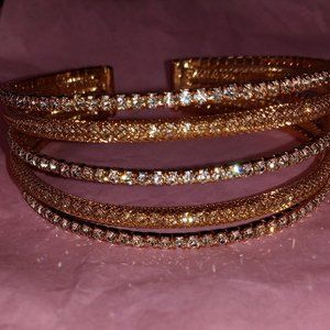 Gold plated diamond rhinestone bangle bracelet